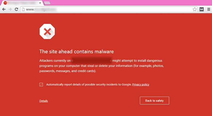 The site ahead contains malware