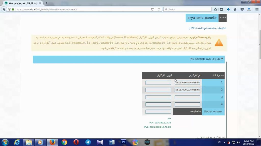 آموزش تنظیم DNS از طریق سایت ایرنیک