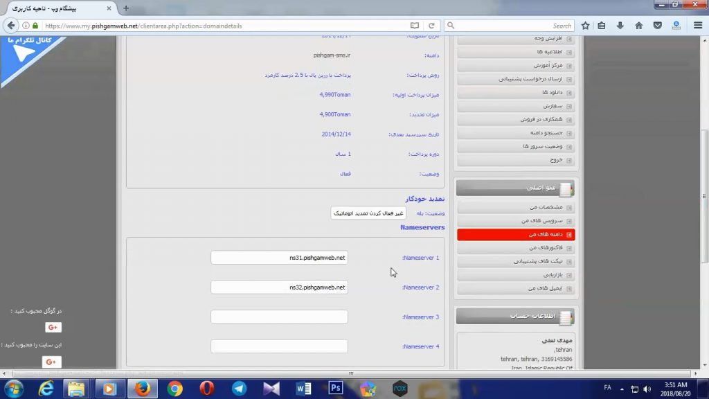 تنظیم DNS دامنه در پیشگام وب