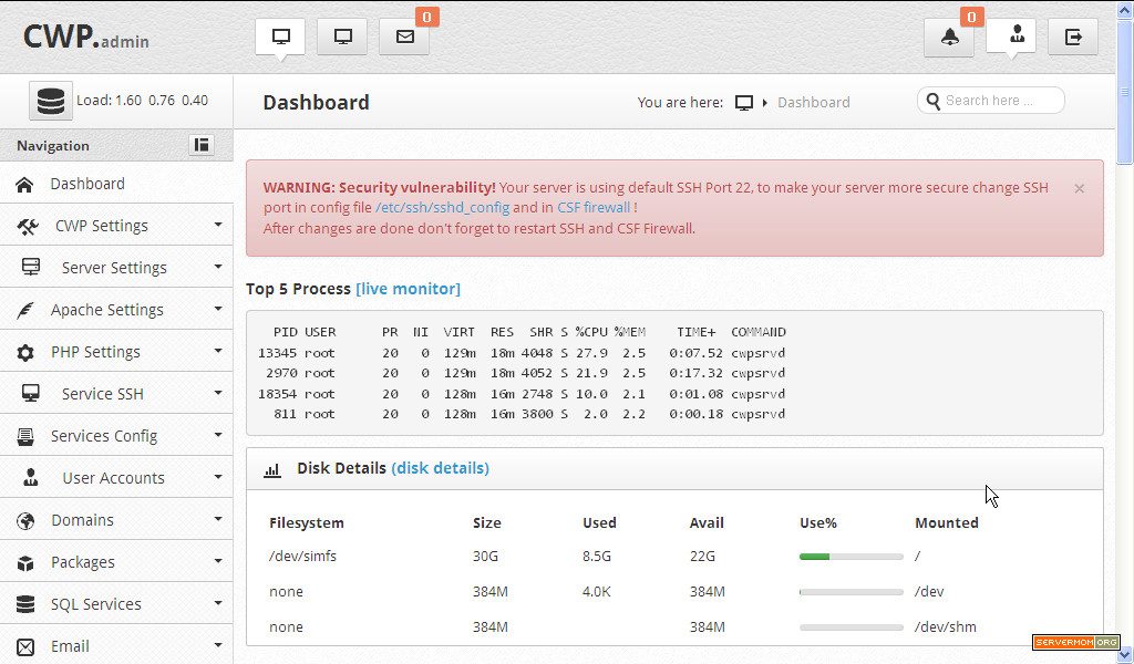 کنترل پنل CentOS Web Panel CWP